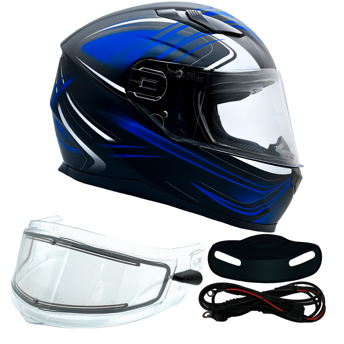 Adult Snowmobile Helmet Blue with Heated Shield from Typhoon Typhoon Helmets