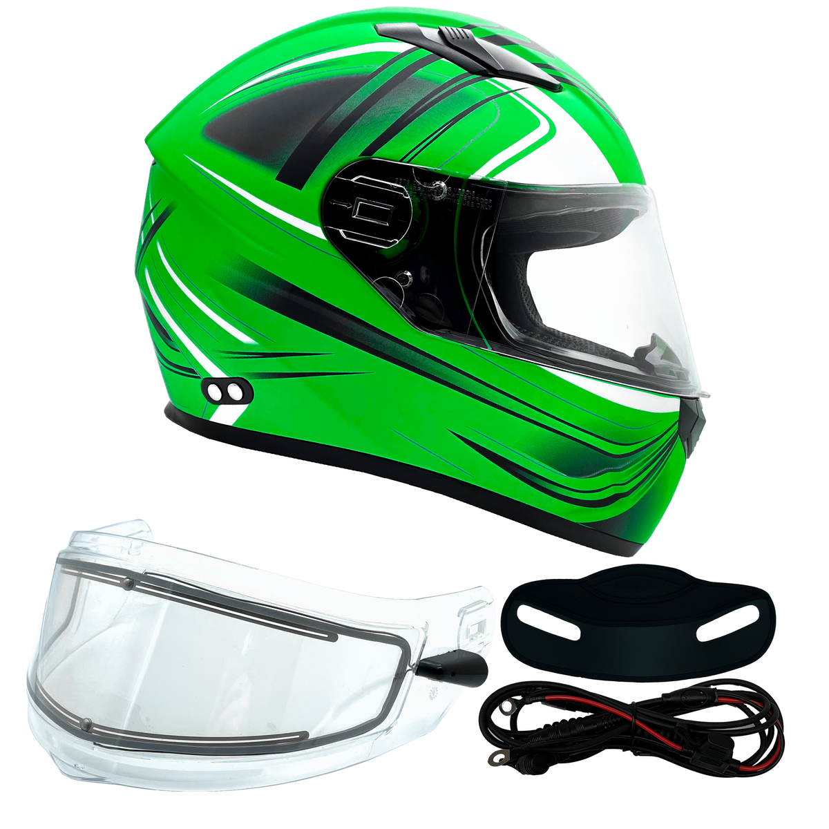 3X 4X Adult Green Snowmobile Helmet with Heated Shield Typhoon Helmets