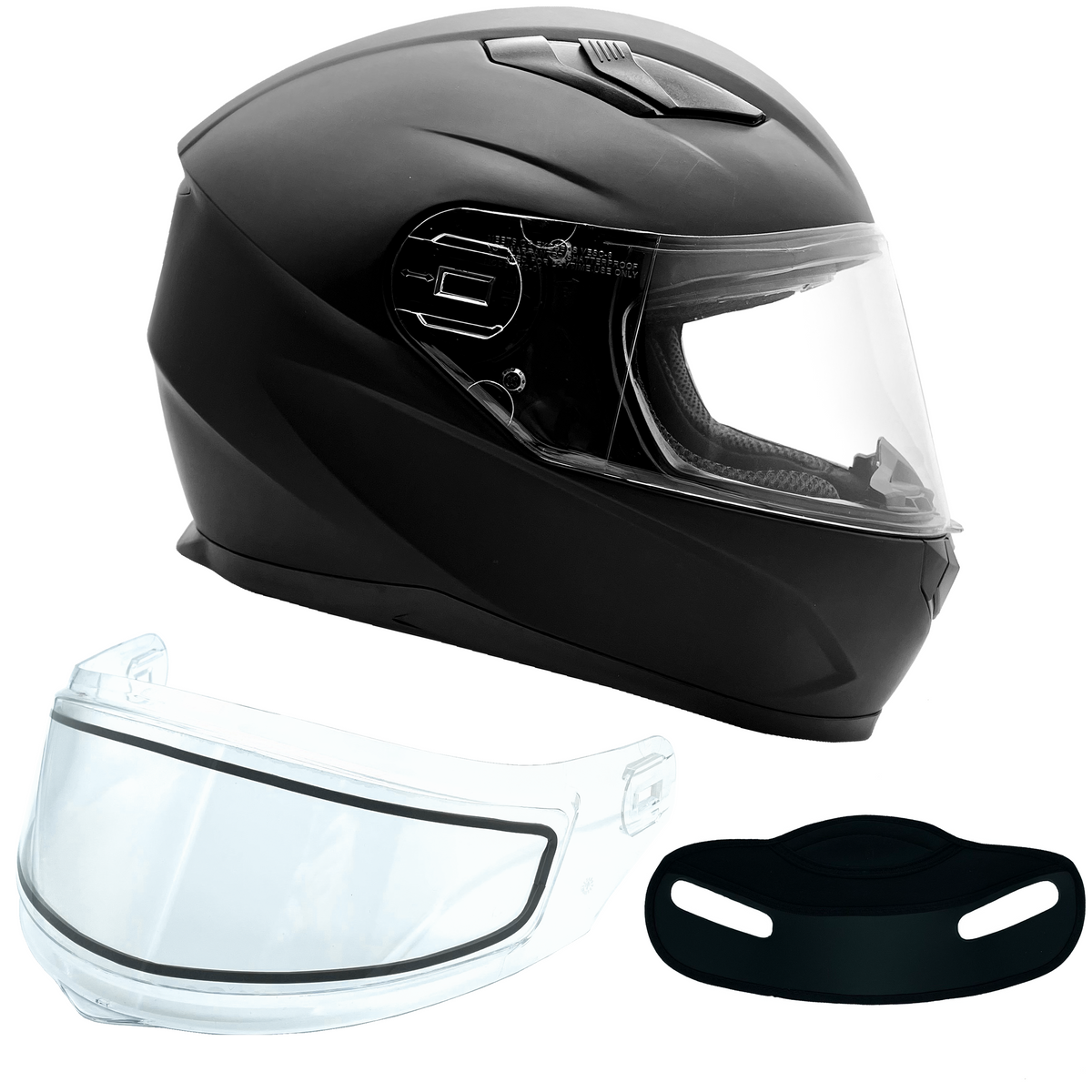 Matte Black Adult Snowmobile Helmet w/ Double Pane Shield