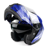 Blue Adult Modular Flip up Snowmobile Helmet with dual lens Heated shield and drop down sun-glass