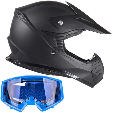 Youth Matte Black Helmet and Blue Goggles