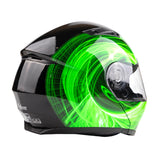 Green Adult Modular Flip up Snowmobile Helmet with dual lens Heated shield and drop down sun-glass