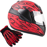 Motorcycle Combo - Youth Full Face Matte Red Helmet With Red Gloves