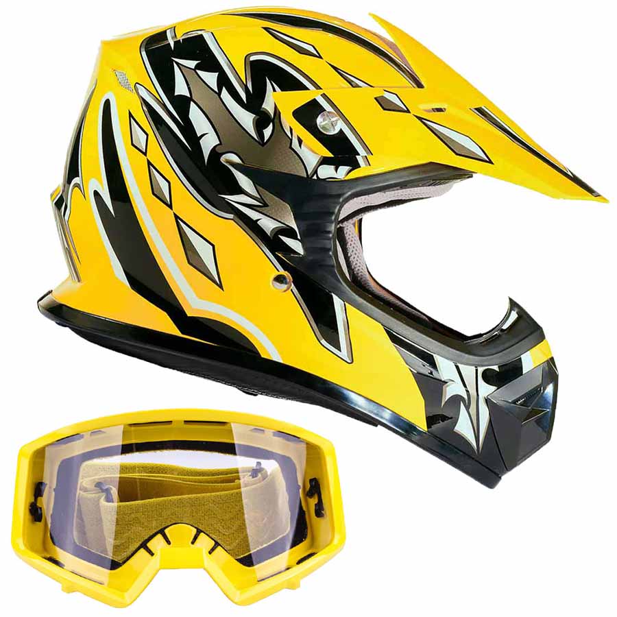 Youth Kids Yellow Motocross ATV Dirtbike Helmet With Yellow Goggles