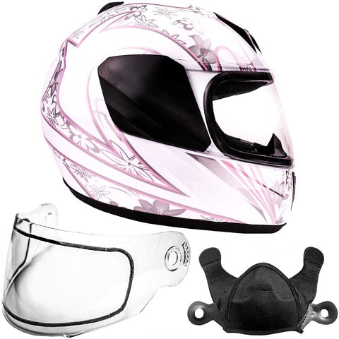 Youth White Pink Butterfly With Double Pane Snowmobile Helmet