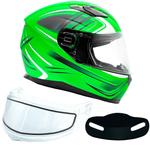 XS Adult Green Full Face Snowmobile Helmet w/ Double Pane Shield