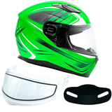 XS Adult Green Full Face Snowmobile Helmet w/ Double Pane Shield