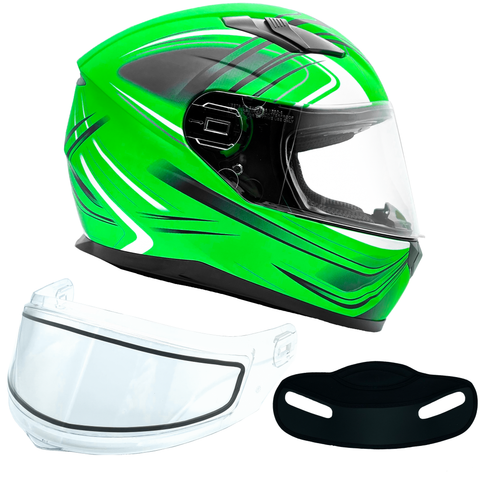 XS Adult Green Full Face Snowmobile Helmet w/ Double Pane Shield