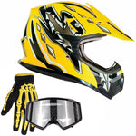 Youth Helmet Combo Yellow w/ Gloves and Black Goggles