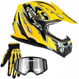 Youth Helmet Combo Yellow w/ Gloves and Black Goggles