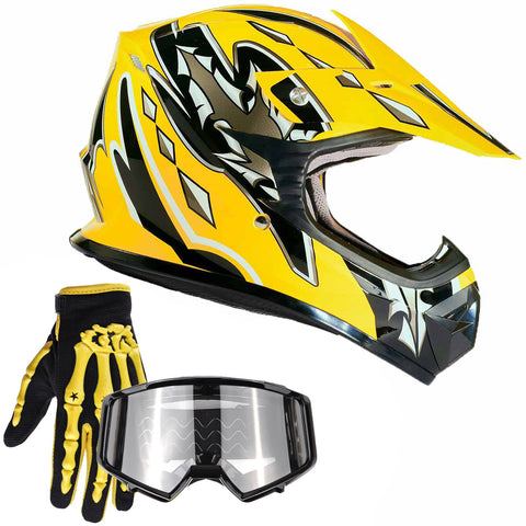 Youth Helmet Combo Yellow w/ Gloves and Black Goggles