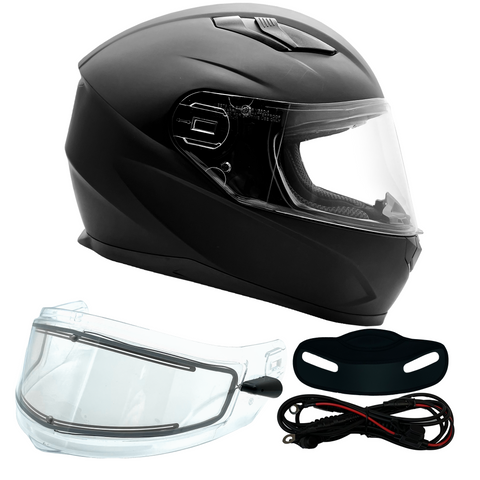 XS Adult Full Face Matte Black Snowmobile Helmet w/ Electric Heated Shield