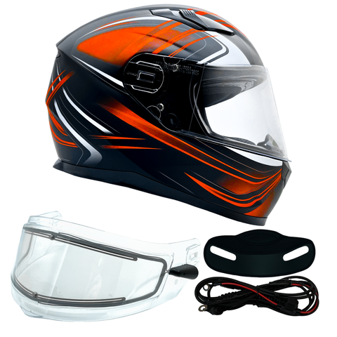 XS Adult Full Face Orange Snowmobile Helmet w/ Electric Heated Shield