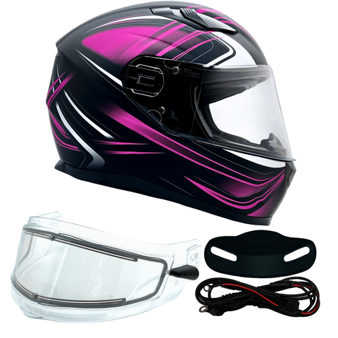 XS Adult Full Face Pink Snowmobile Helmet w/ Electric Heated Shield