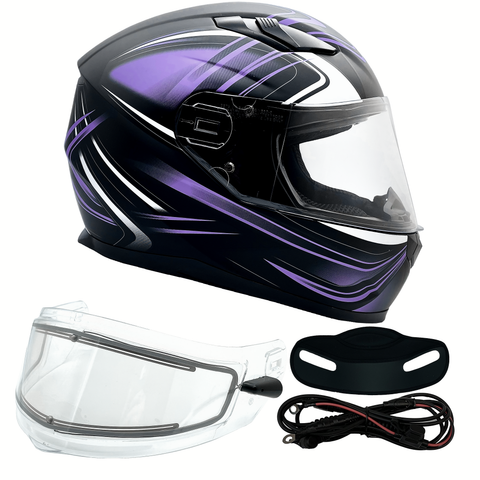 XS Adult Full Face Purple Snowmobile Helmet w/ Electric Heated Shield