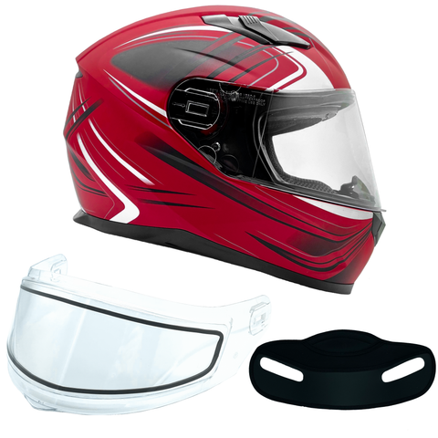 XS Adult Red Full Face Snowmobile Helmet w/ Double Pane Shield