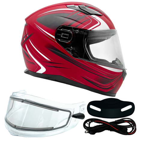 XS Adult Full Face Red Snowmobile Helmet w/ Electric Heated Shield