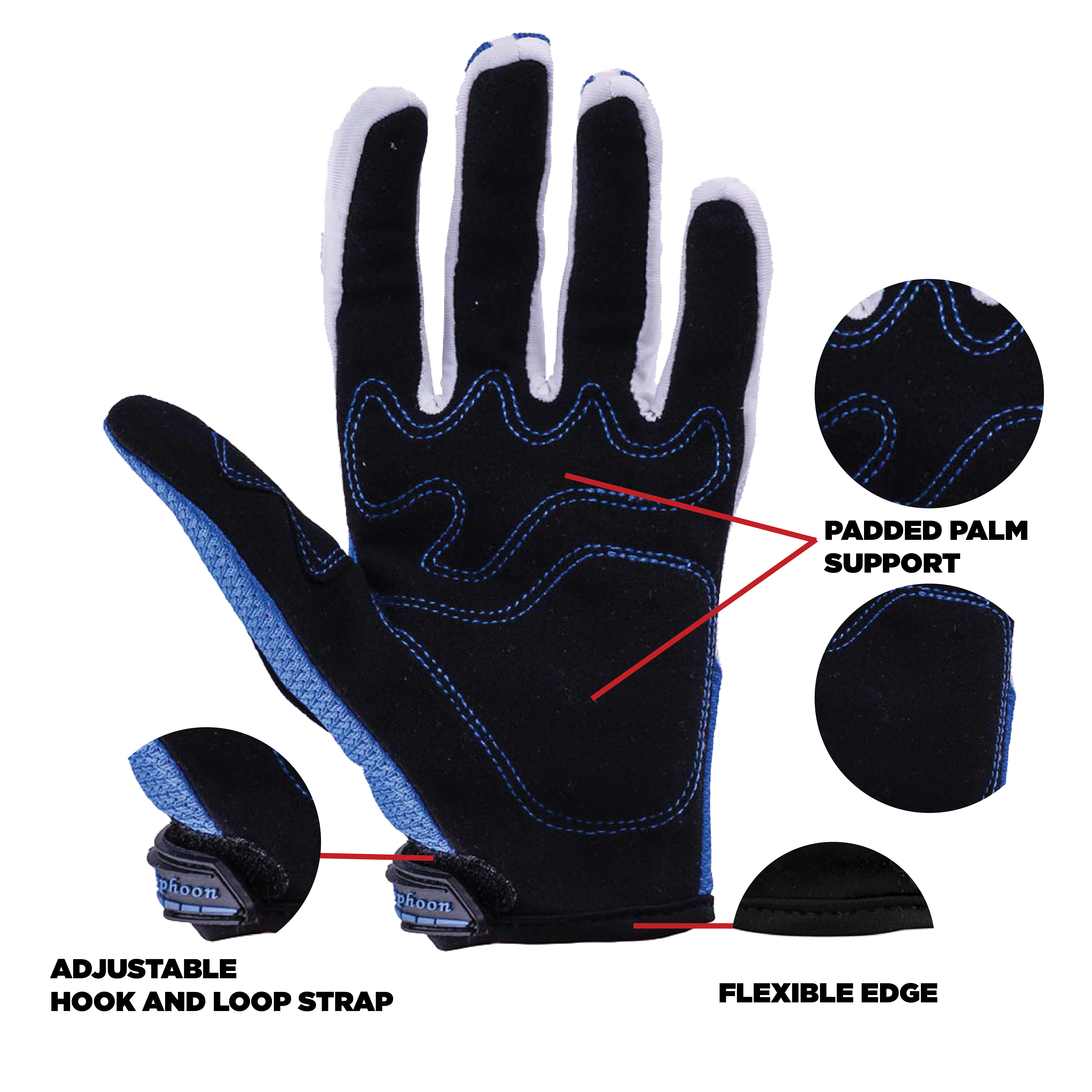 Adult Off Road Motocross ATV Gloves Blue from Typhoon Helmets