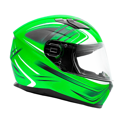 XS Adult Matte Green Full Face Helmet w/ Retractable Sun Visor