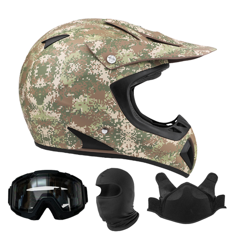 Camo Snocross Snowmobile Helmet w/ Matte Black Goggles