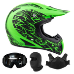 Snocross Snowmobile Helmet Matte Green w/ Matte Black Goggles