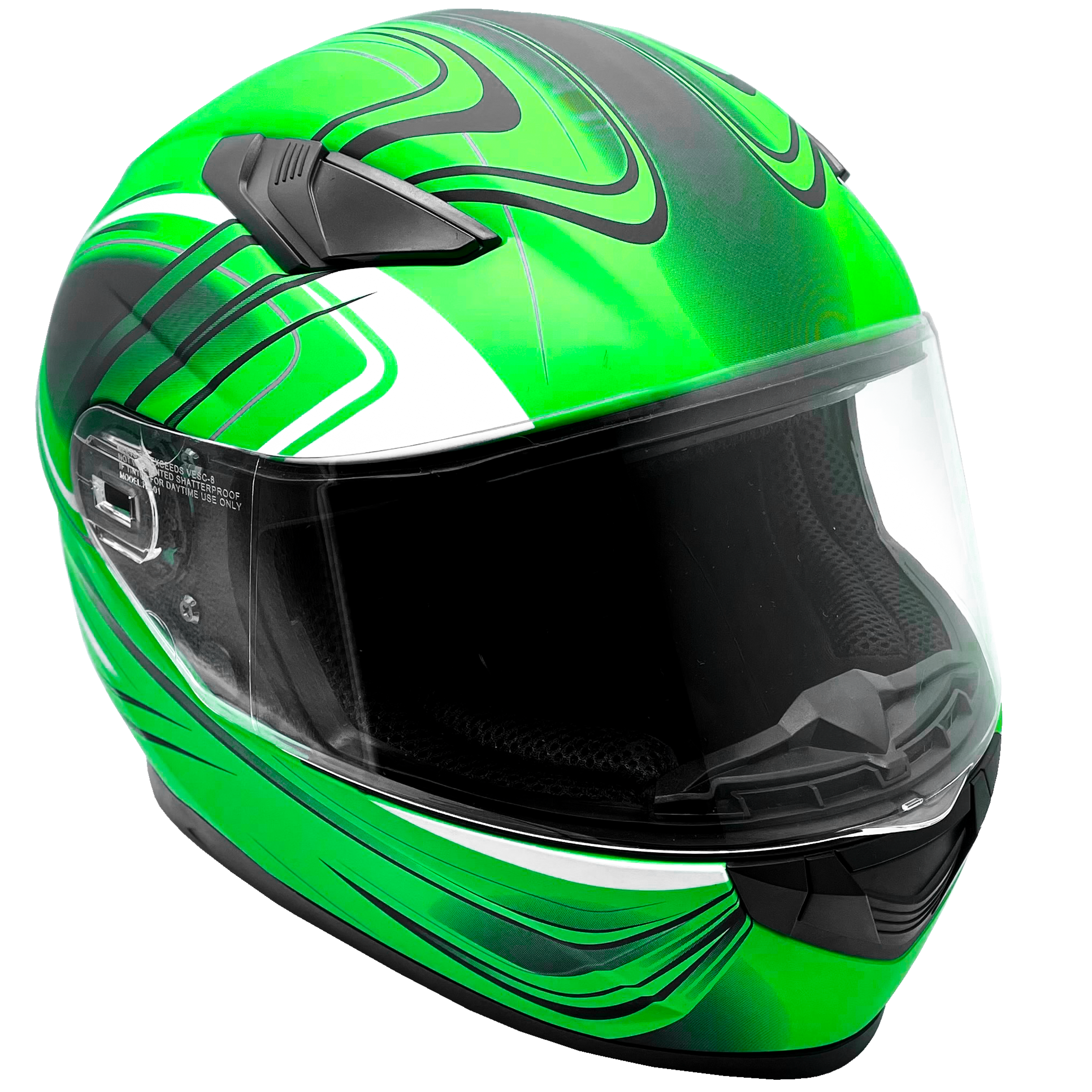 Green Adult Full Face Helmet w/ Retractable Sun Visor