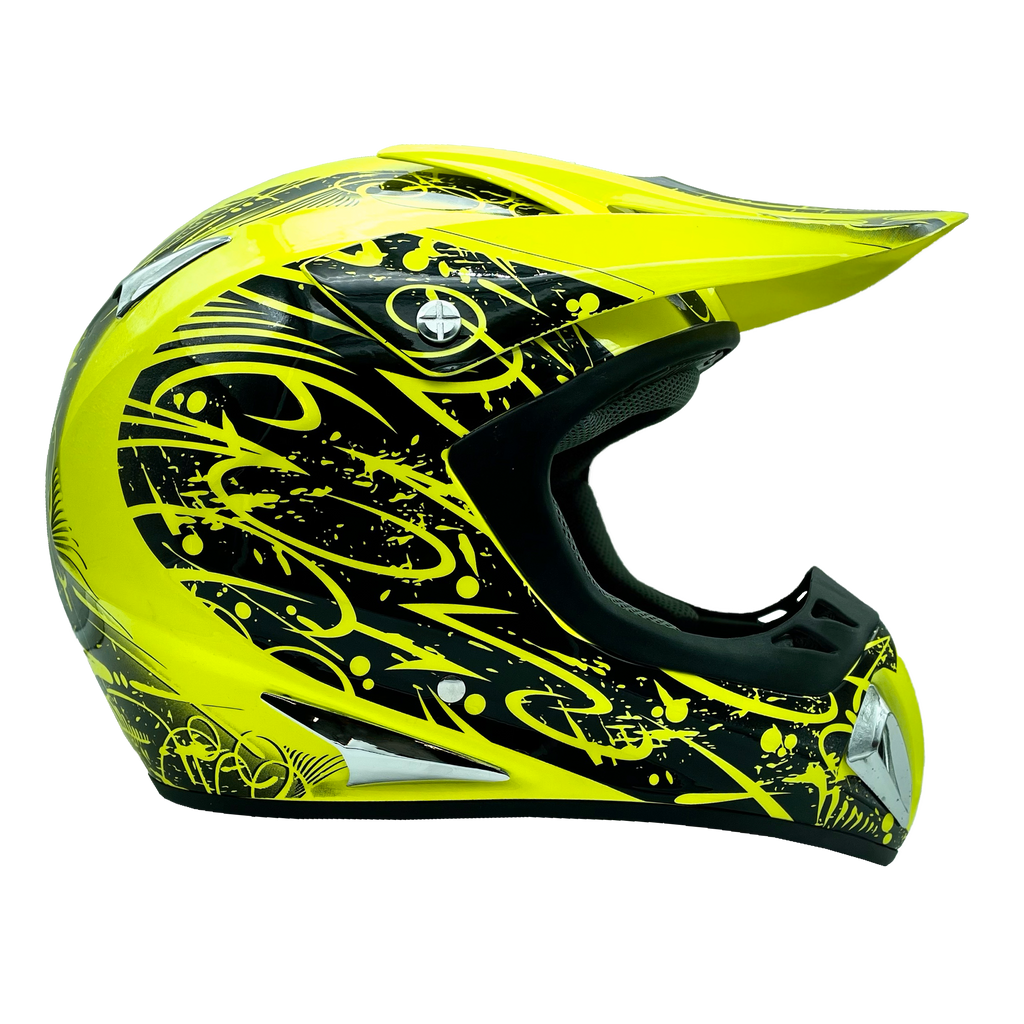 Adult TYPHOON OFFROAD ATV MOTOCROSS Helmet HI-VIZ with Black Goggles S