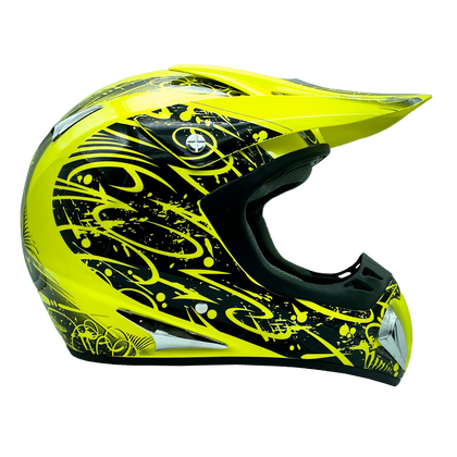 HI-Viz Yellow Splatter Adult Motocross Helmet