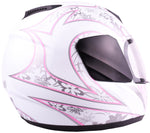 Motorcycle Combo - Youth Full Face White Pink Butterfly Helmet With Gloves