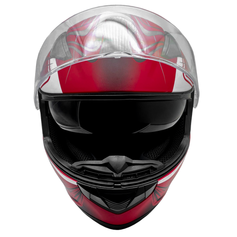 black motorcycle helmet with red face shield Adult Full Face Motorcycle Helmet w/Drop Down Sun Shield (Matte Red, X Small) Size 21