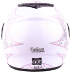 Motorcycle Combo - Youth Full Face White Pink Butterfly Helmet With Gloves