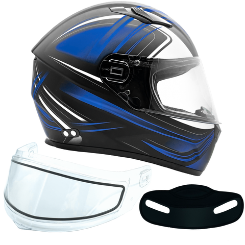 Adult 3x 4x Matte Blue Full Face Snowmobile Helmet w/ Double Pane Shield