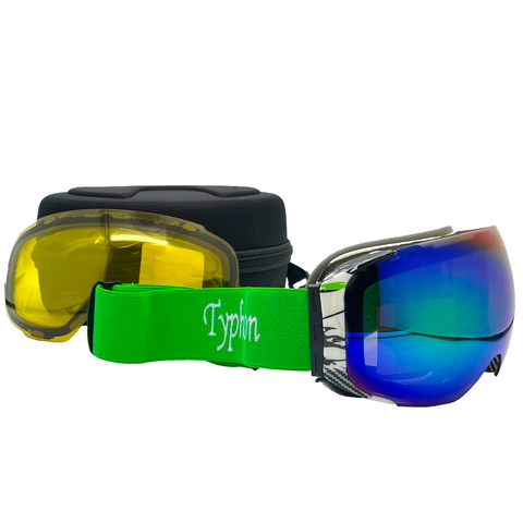 Green White Energy Magnetic Ski/Snowboard Goggles-Green