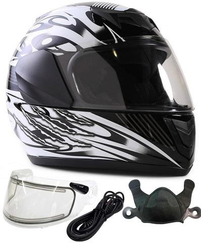 Black Youth Full Face Snowmobile Helmet w/ Electric Shield