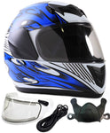 Blue Youth Full Face Snowmobile Helmet w/ Electric Shield