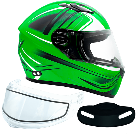 Adult 3x 4x Matte Green Full Face Snowmobile Helmet w/ Double Pane Shield