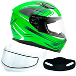 Adult Green Full Face Snowmobile Helmet w/ Double Pane Shield