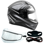 Adult Full Face 3x 4x Gray Snowmobile Helmet w/ Electric Heated Shield