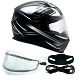Adult Full Face Matte Gray Snowmobile Helmet w/ Electric Heated Shield