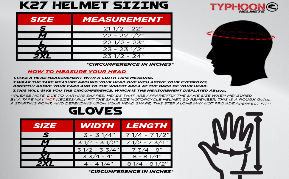 Motocross helmet size 2024 chart