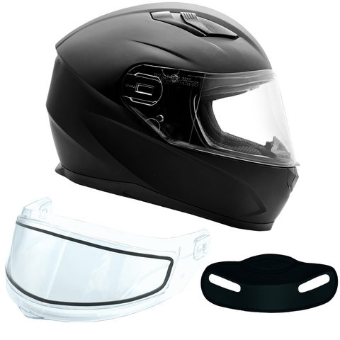 Matte Black Adult Snowmobile Helmet w/ Double Pane Shield