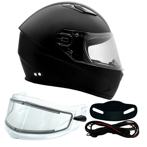 Adult Full Face 3x 4x Matte Black Snowmobile Helmet w/ Electric Heated Shield