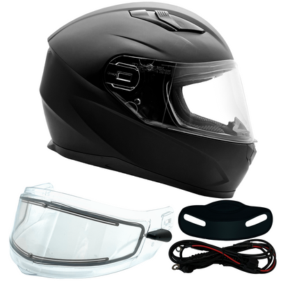 Adult Matte Black Full Face Snowmobile Helmet With Dual Lens Heated Shield and Retractable Sun Visor