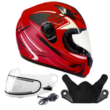 Adult Full Face Red Snowmobile Helmet With Electric Heated Shield