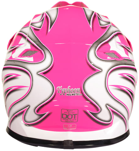 1Storm Adult Motocross Helmet ATV Dirt Bike BMX MX Downhill Mountain Helmet Track Style JH601 Track Pink Goggles Skeleton Pink Glove Bundle
