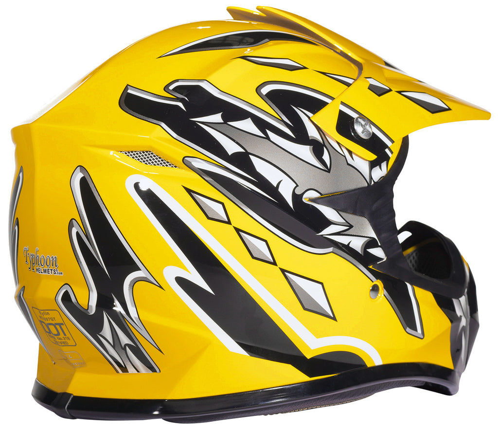 Yellow Youth Motocross Helmet w Gloves Goggles Pee Wee Chest Protector Typhoon Helmets