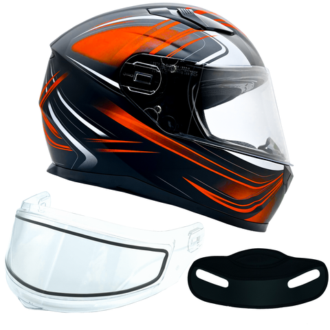 Adult Orange Full Face Snowmobile Helmet w/ Double Pane Shield
