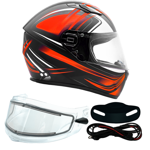 Adult Full Face 3x 4x Matte Orange Snowmobile Helmet w/ Electric Heated Shield