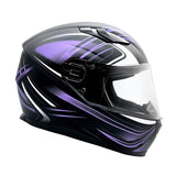 Adult Matte Purple Full Face Snowmobile Helmet With Dual Lens Anti Fog Shield and Retractable Sun Visor