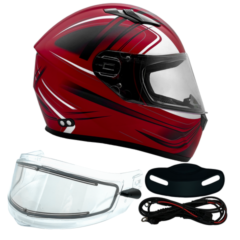 Adult Full Face 3x 4x Matte Red Snowmobile Helmet w/ Electric Heated Shield